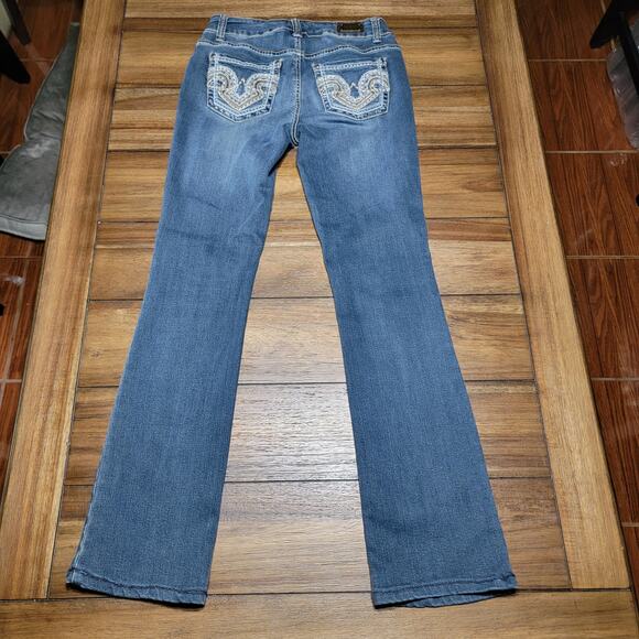 Wired Heart Straight Denim Stretch Jeans w/ Embroidered Pockets - Size 26 - Picture 1 of 6
